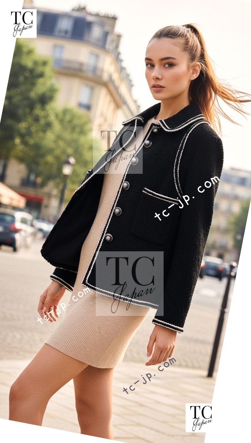CHANEL 17A Black Wool Silk Braid Trimming Half Coat Jacket 34 40 42 シャネル ブラック ウール シルク ブレイドトリミング ハーフ コート ジャケット 即発