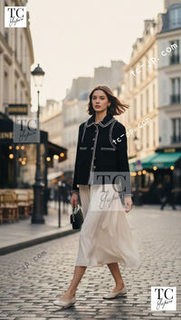 CHANEL 17A Black Wool Silk Braid Trimming Half Coat Jacket 34 40 42 シャネル ブラック ウール シルク ブレイドトリミング ハーフ コート ジャケット 即発