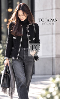 CHANEL 17A Black Wool Silk Braid Trimming Half Coat Jacket 34 40 42 14