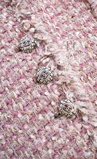 CHANEL 06C pink beige tweed CC logo button women's jacket / シャネル レディース ピンク ベージュ ツイード CCロゴ ボタン ジャケット