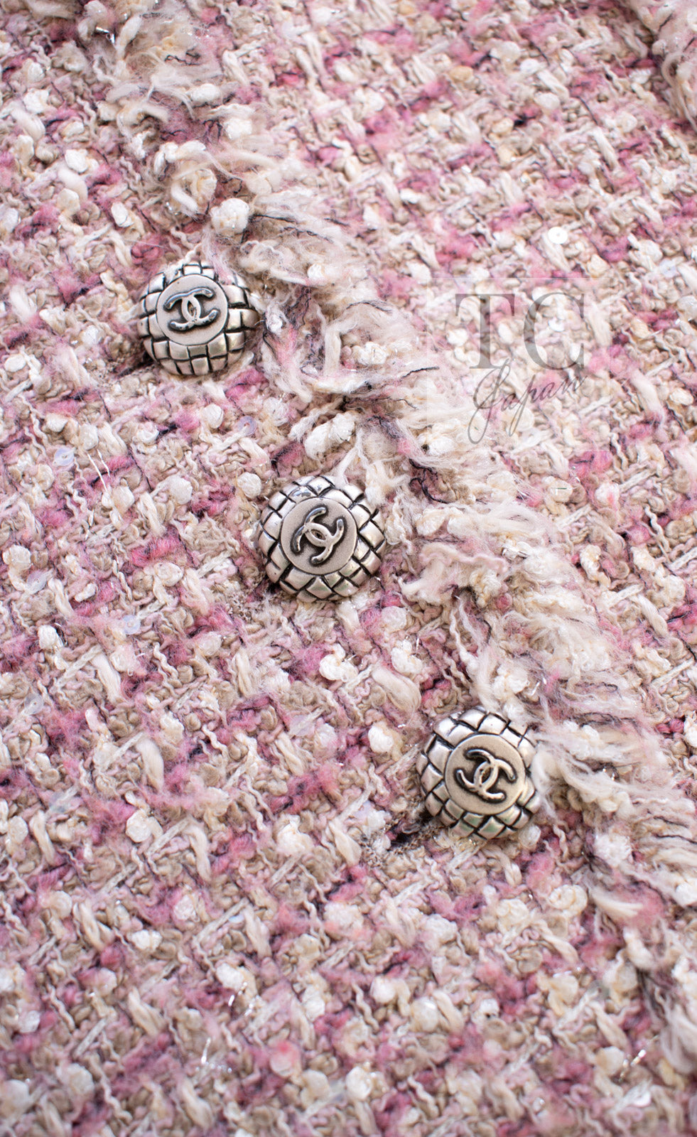 CHANEL 06C pink beige tweed CC logo button women's jacket / シャネル レディース ピンク ベージュ ツイード CCロゴ ボタン ジャケット