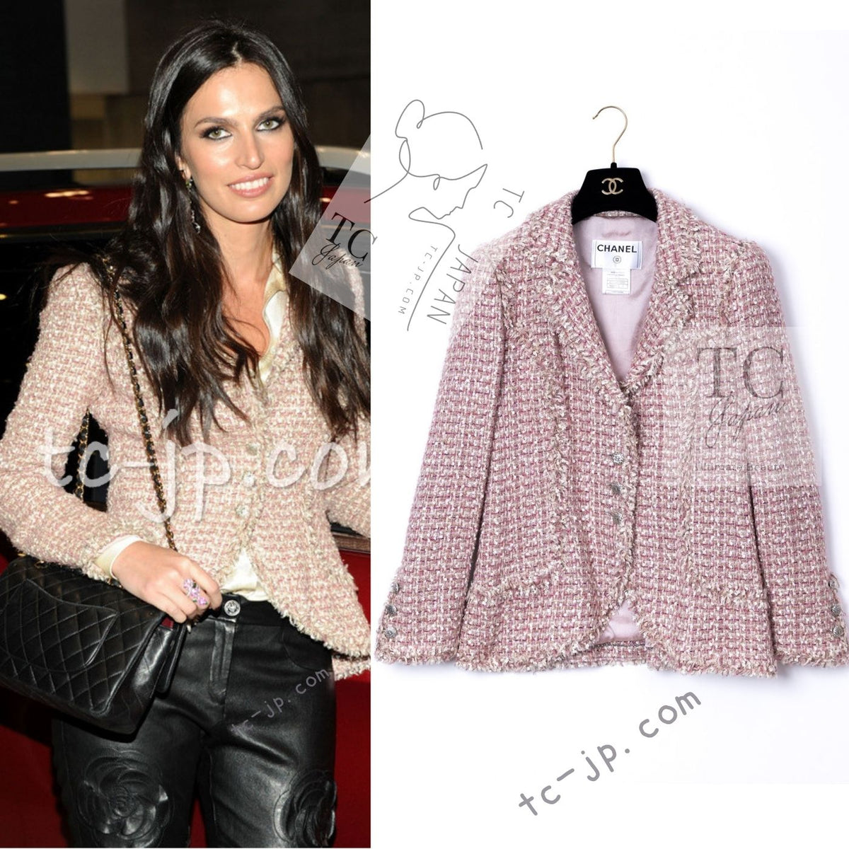 CHANEL 06C Pink Beige CC Logo Buttons Tweed Jacket 42 シャネル ピンク ベージュ CC ロゴ ココボタン ツイード ジャケット 即発