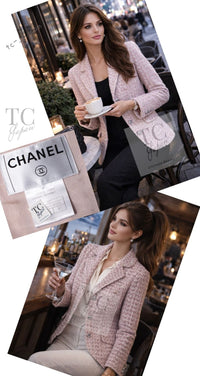 CHANEL 06C Pink Beige CC Logo Buttons Tweed Jacket 42 シャネル ピンク ベージュ CC ロゴ ココボタン ツイード ジャケット 即発