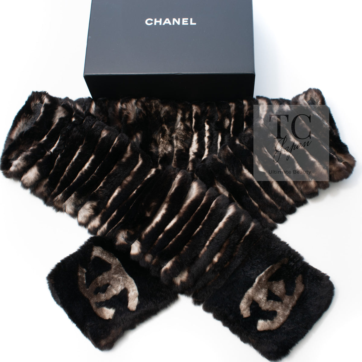 CHANEL Scarf Black Brown Coco Logo Mark Orylag Cachemire Fur シャネル マフラー ブラックブラウン ココロゴマーク オリラグ カシミヤ ファー 即発