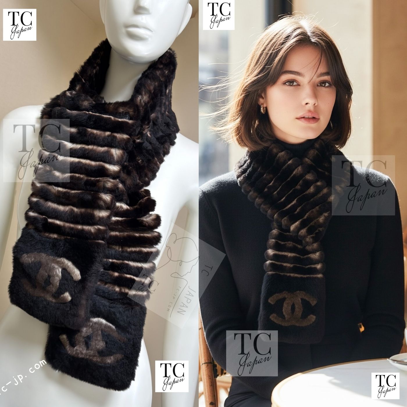 CHANEL Scarf Black Brown Coco Logo Mark Orylag Cachemire Fur シャネル マフラー ブラックブラウン ココロゴマーク オリラグ カシミヤ ファー 即発
