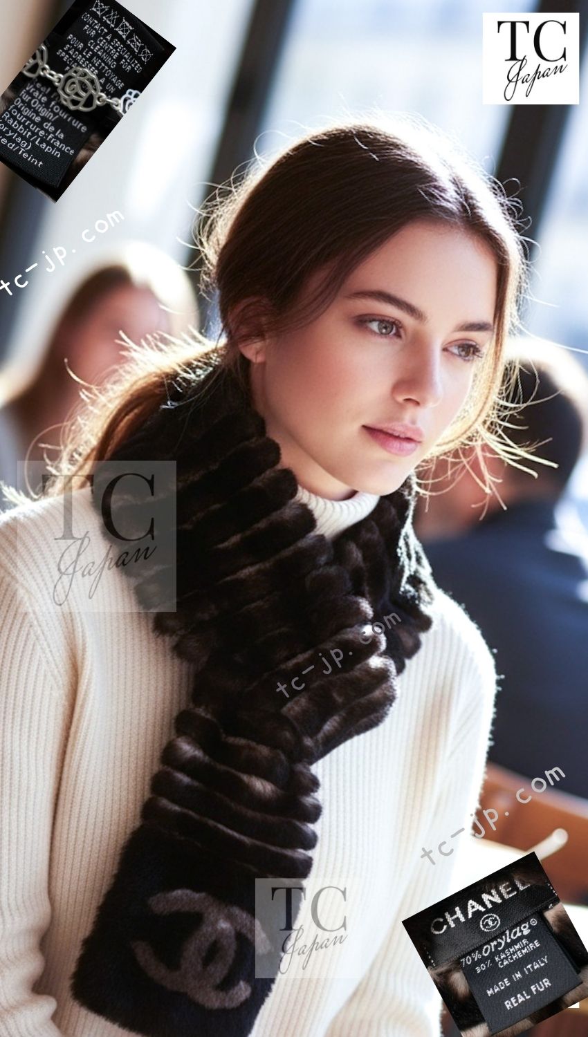 CHANEL Scarf Black Brown Coco Logo Mark Orylag Cachemire Fur シャネル マフラー ブラックブラウン ココロゴマーク オリラグ カシミヤ ファー 即発