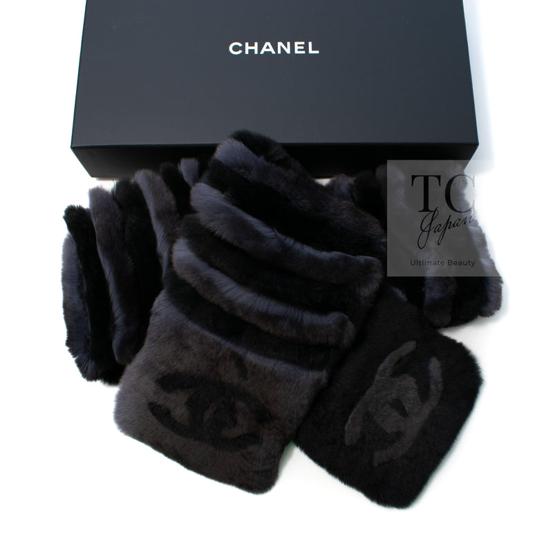 CHANEL Scarf Black Gray Coco Logo Mark Orylag Cachemire Fur シャネル マフラー ブラック グレー ココロゴマーク オリラグ カシミヤ ファー 即発