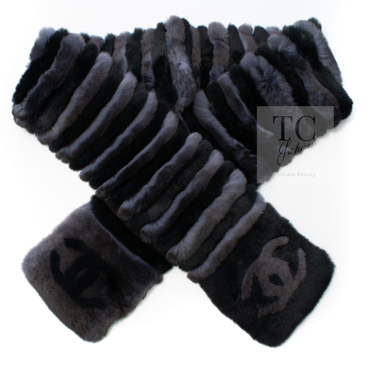 CHANEL Scarf Black Gray Coco Logo Mark Orylag Cachemire Fur シャネル マフラー ブラック グレー ココロゴマーク オリラグ カシミヤ ファー 即発
