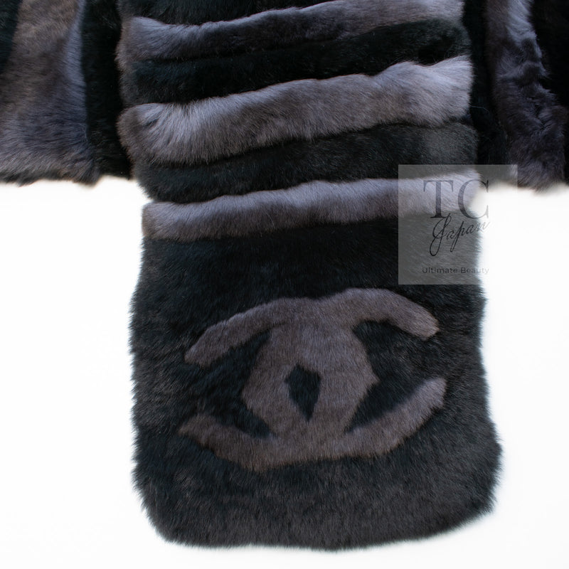 CHANEL Scarf Black Gray Coco Logo Mark Orylag Cachemire Fur シャネル マフラー ブラック グレー ココロゴマーク オリラグ カシミヤ ファー 即発
