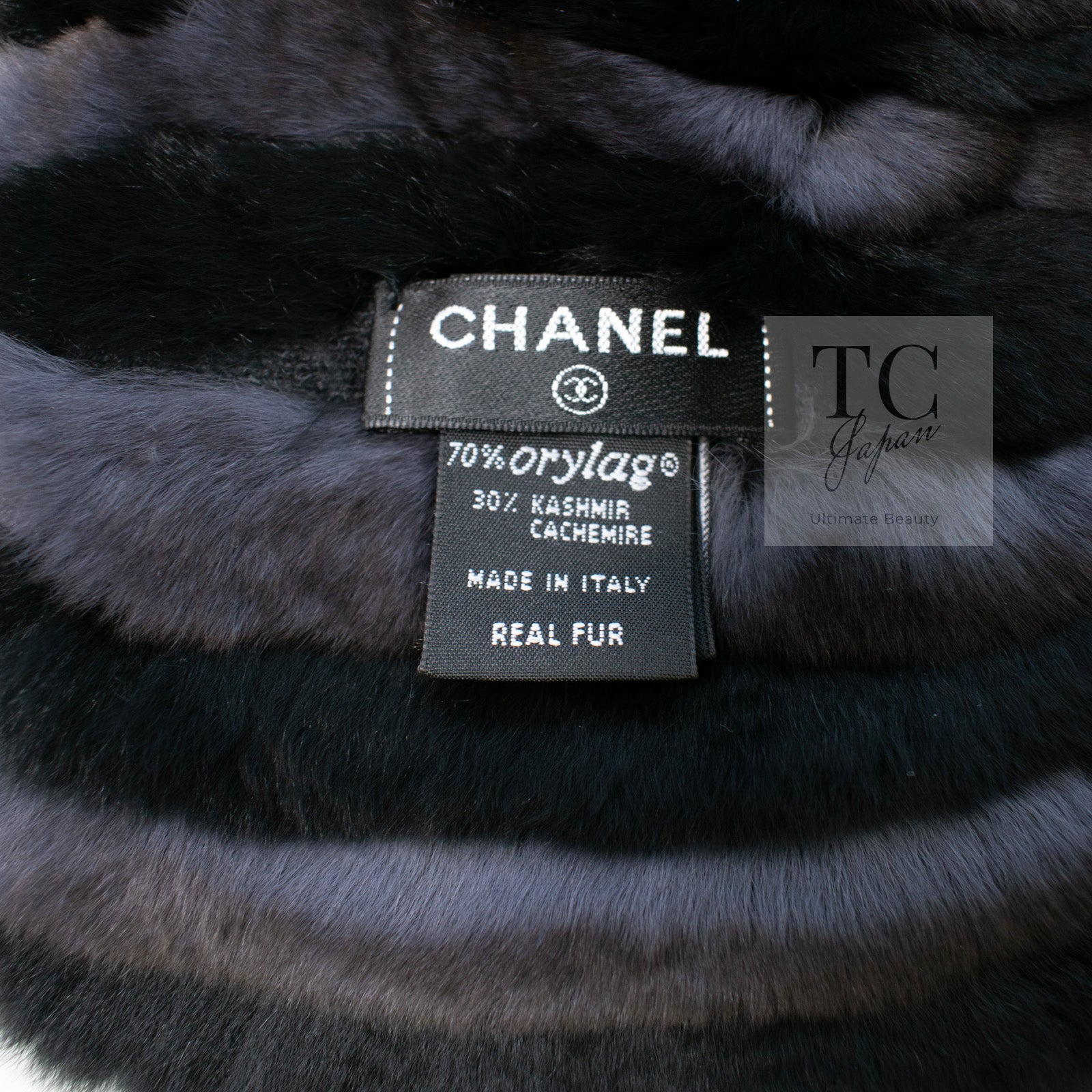 CHANEL Scarf Black Gray Coco Logo Mark Orylag Cachemire Fur シャネル マフラー ブラック グレー ココロゴマーク オリラグ カシミヤ ファー 即発