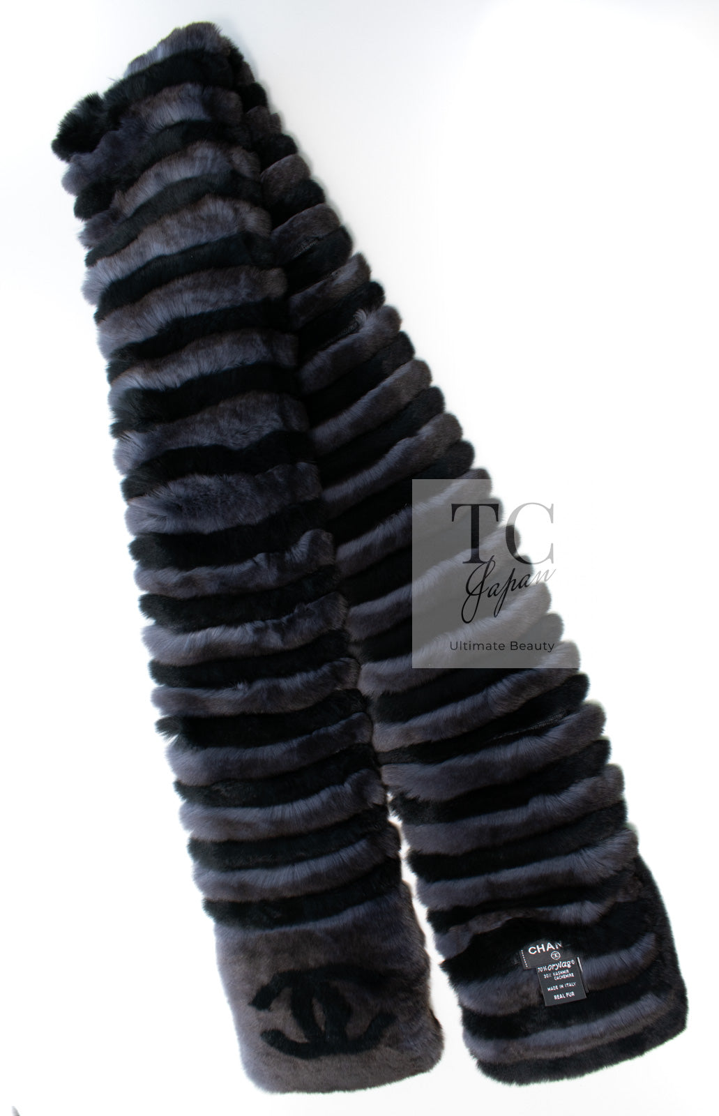 CHANEL Scarf Black Gray Coco Logo Mark Orylag Cachemire Fur シャネル マフラー ブラック グレー ココロゴマーク オリラグ カシミヤ ファー 即発
