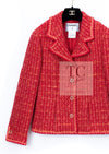 CHANEL 01A Red Coarl Pink Wool Silk Tweed Jacket 36 シャネル レッド コーラル ピンク ウール シルク ツイード ジャケット 即発