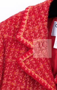 CHANEL 01A Red Coarl Pink Wool Silk Tweed Jacket 36 シャネル レッド コーラル ピンク ウール シルク ツイード ジャケット 即発