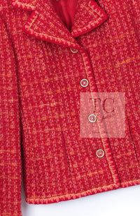 CHANEL 01A Red Coarl Pink Wool Silk Tweed Jacket 36 シャネル レッド コーラル ピンク ウール シルク ツイード ジャケット 即発