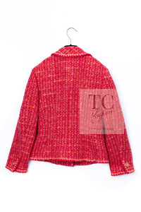 CHANEL 01A Red Coarl Pink Wool Silk Tweed Jacket 36 シャネル レッド コーラル ピンク ウール シルク ツイード ジャケット 即発