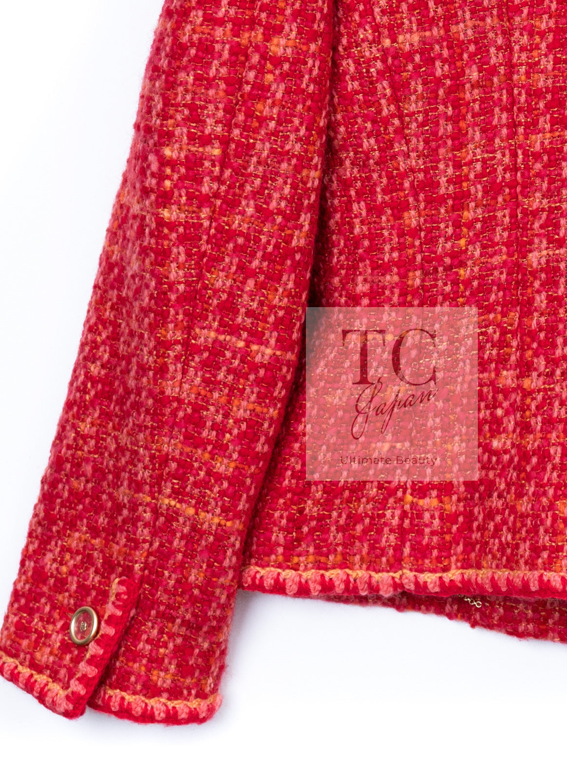 CHANEL 01A Red Coarl Pink Wool Silk Tweed Jacket 36 シャネル レッド コーラル ピンク ウール シルク ツイード ジャケット 即発