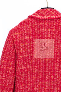 CHANEL 01A Red Coarl Pink Wool Silk Tweed Jacket 36 シャネル レッド コーラル ピンク ウール シルク ツイード ジャケット 即発