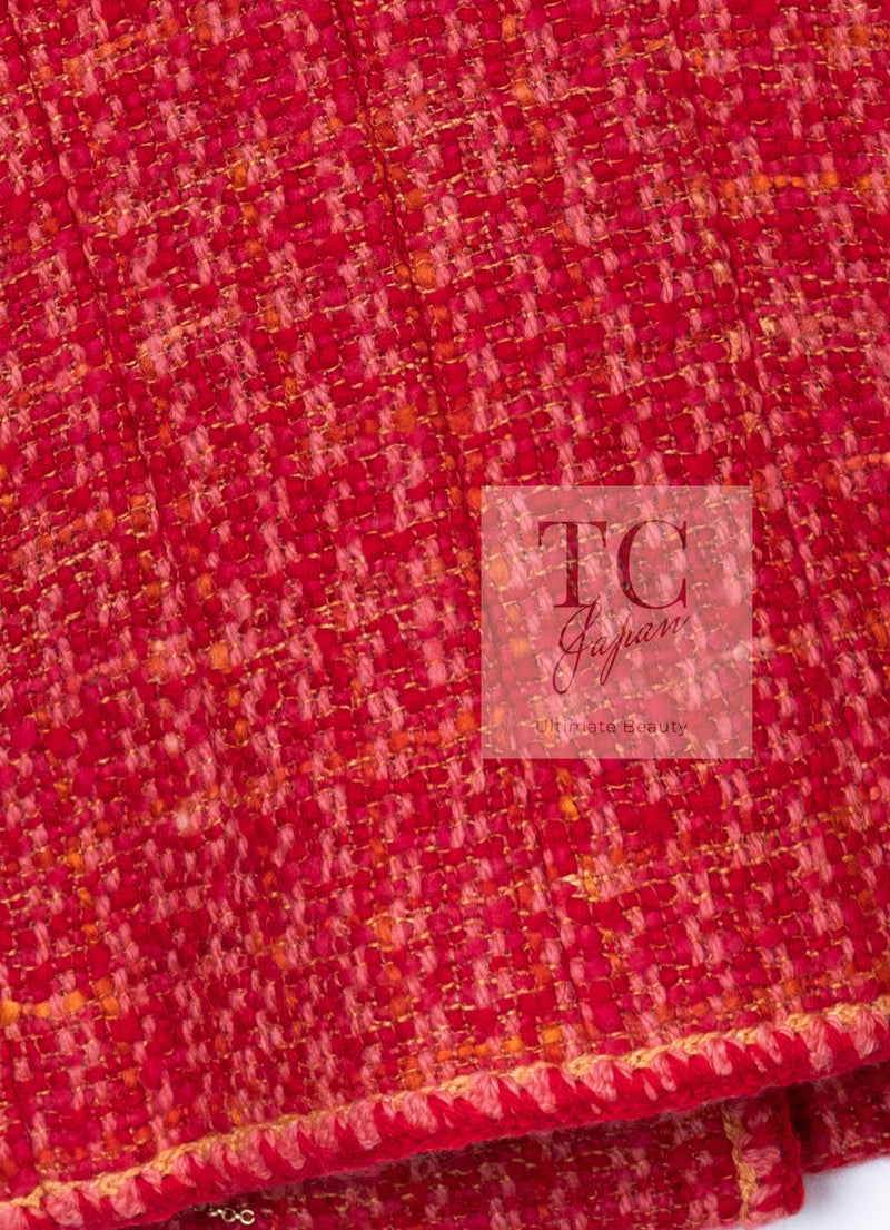 CHANEL 01A Red Coarl Pink Wool Silk Tweed Jacket 36 シャネル レッド コーラル ピンク ウール シルク ツイード ジャケット 即発