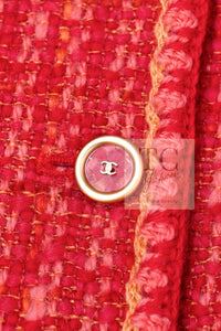 CHANEL 01A Red Coarl Pink Wool Silk Tweed Jacket 36 シャネル レッド コーラル ピンク ウール シルク ツイード ジャケット 即発