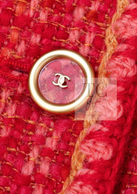 CHANEL 01A Red Coarl Pink Wool Silk Tweed Jacket 36 シャネル レッド コーラル ピンク ウール シルク ツイード ジャケット 即発