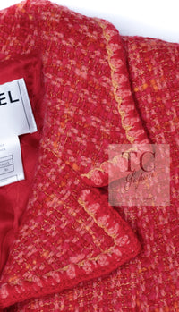 CHANEL 01A Red Coarl Pink Wool Silk Tweed Jacket 36 シャネル レッド コーラル ピンク ウール シルク ツイード ジャケット 即発
