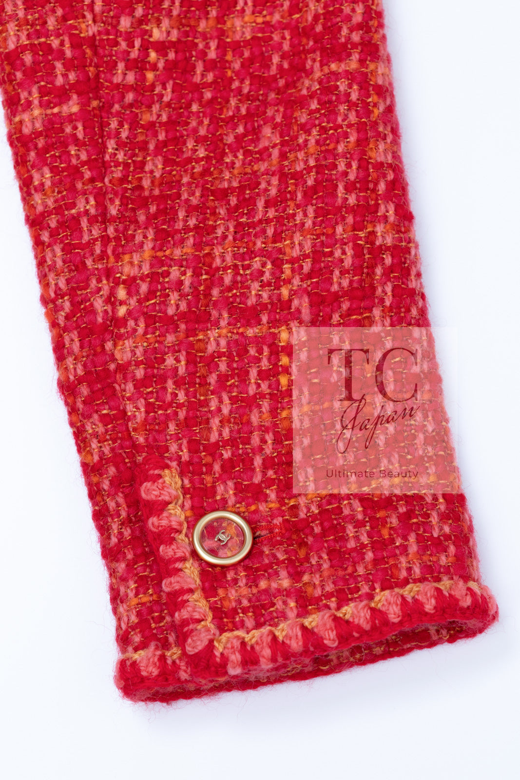 CHANEL 01A Red Coarl Pink Wool Silk Tweed Jacket 36 シャネル レッド コーラル ピンク ウール シルク ツイード ジャケット 即発