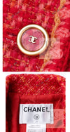CHANEL 01A Red Coarl Pink Wool Silk Tweed Jacket 36 シャネル レッド コーラル ピンク ウール シルク ツイード ジャケット 即発