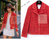 CHANEL 01A Red Coarl Pink Wool Silk Tweed Jacket 36 シャネル レッド コーラル ピンク ウール シルク ツイード ジャケット 即発