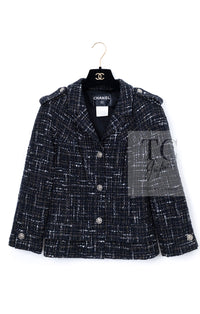 CHANEL 06C Black Brown White Epaulets Tweed Jacket 36 38 シャネル ブラック ブラウン ホワイト エポレット ツイード ジャケット 即発