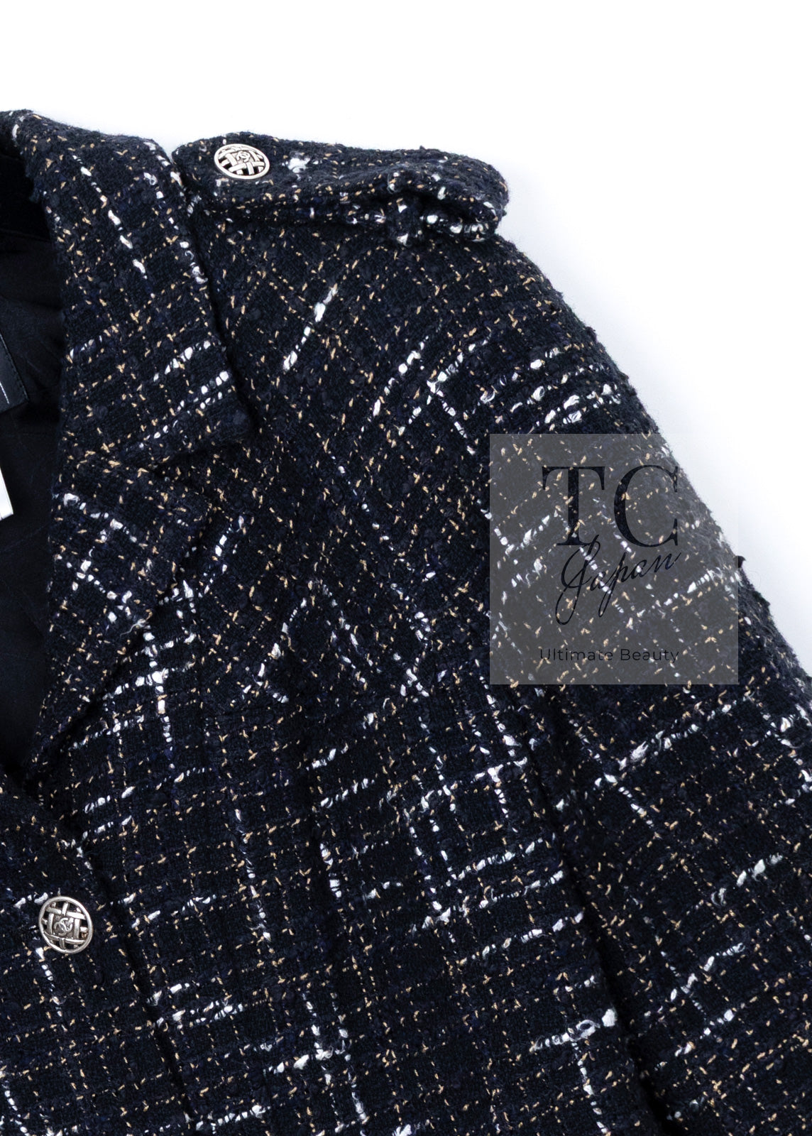CHANEL 06C Black Brown White Epaulets Tweed Jacket 36 38 シャネル ブラック ブラウン ホワイト エポレット ツイード ジャケット 即発