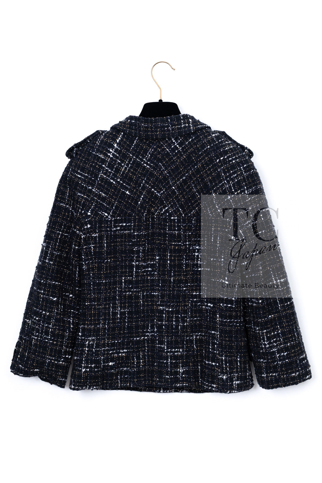 CHANEL 06C Black Brown White Epaulets Tweed Jacket 36 38 シャネル ブラック ブラウン ホワイト エポレット ツイード ジャケット 即発