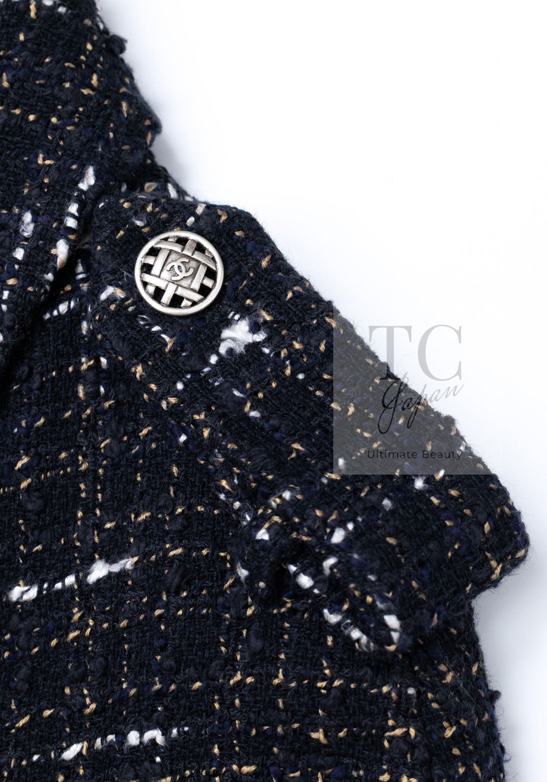 CHANEL 06C Black Brown White Epaulets Tweed Jacket 36 38 シャネル ブラック ブラウン ホワイト エポレット ツイード ジャケット 即発