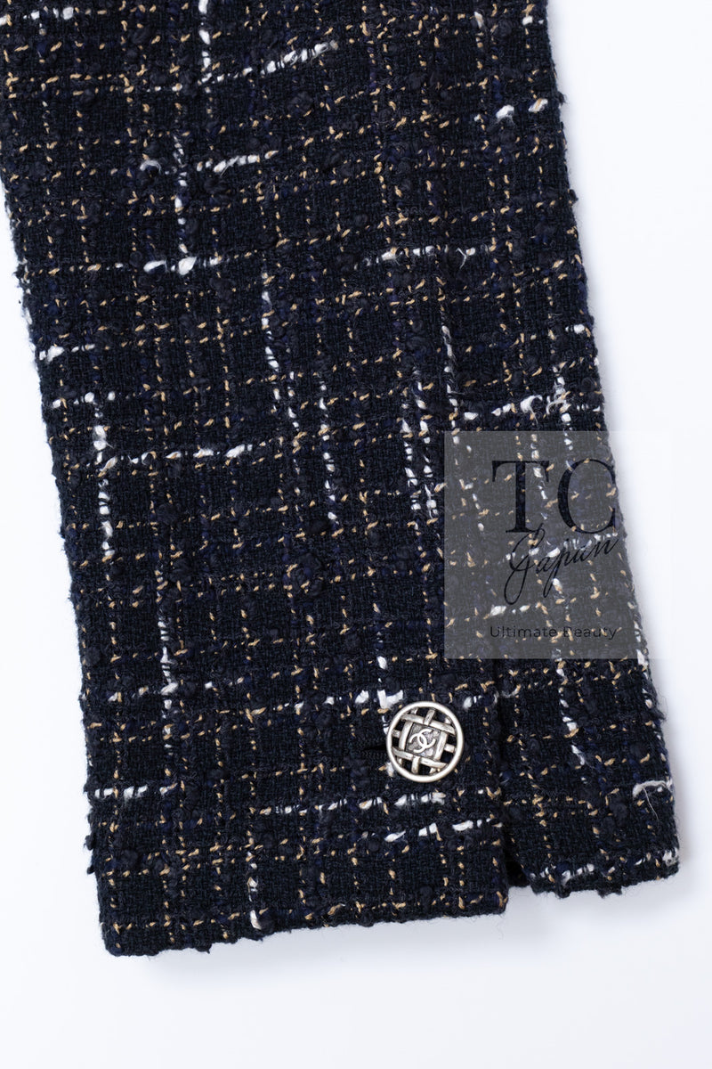 CHANEL 06C Black Brown White Epaulets Tweed Jacket 36 38 シャネル ブラック ブラウン ホワイト エポレット ツイード ジャケット 即発