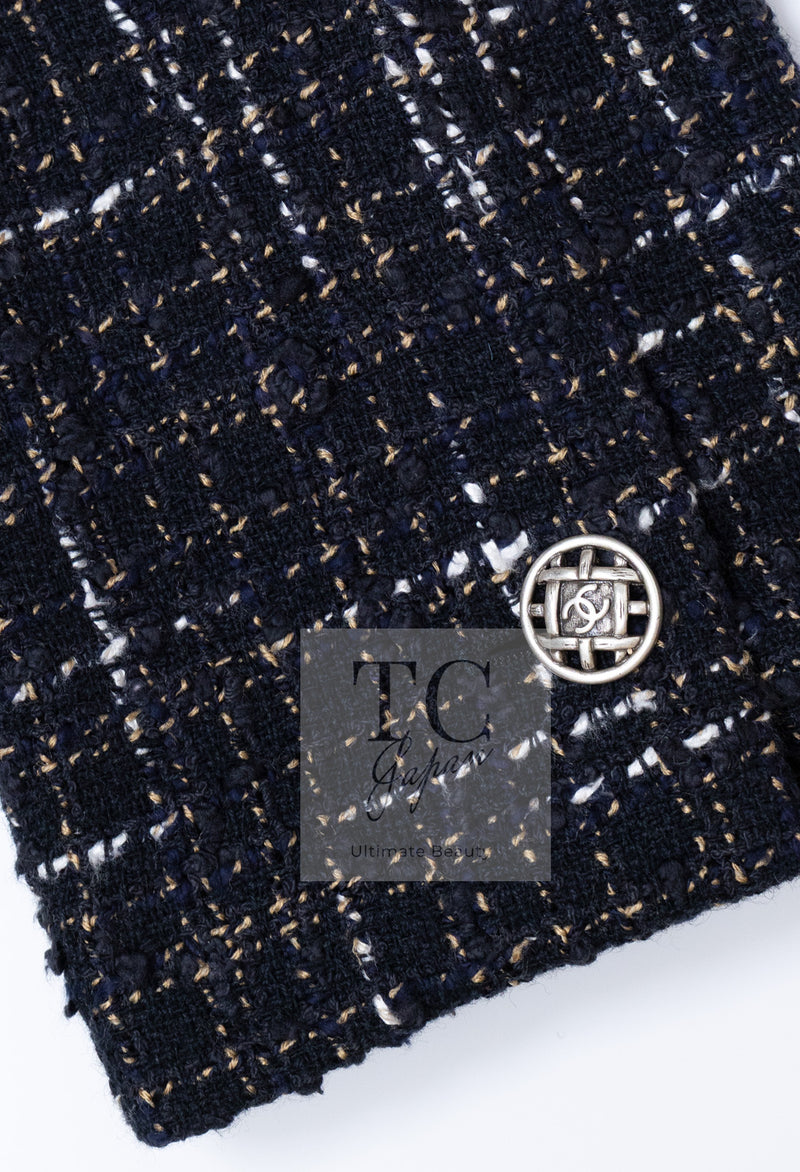 CHANEL 06C Black Brown White Epaulets Tweed Jacket 36 38 シャネル ブラック ブラウン ホワイト エポレット ツイード ジャケット 即発