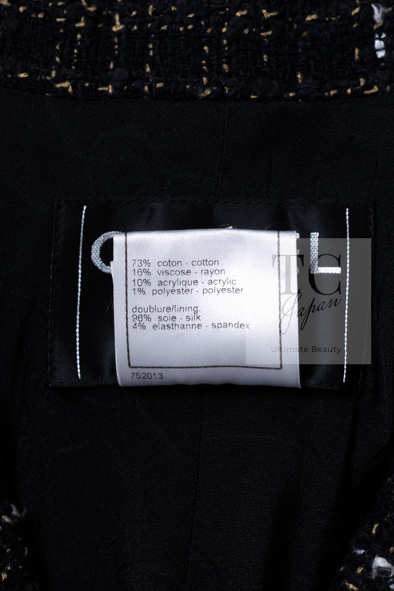CHANEL 06C Black Brown White Epaulets Tweed Jacket 36 38 シャネル ブラック ブラウン ホワイト エポレット ツイード ジャケット 即発