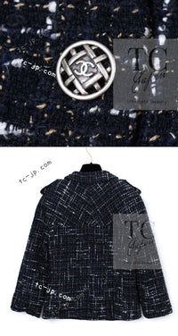 CHANEL 06C Black Brown White Epaulets Tweed Jacket 36 38 シャネル ブラック ブラウン ホワイト エポレット ツイード ジャケット 即発