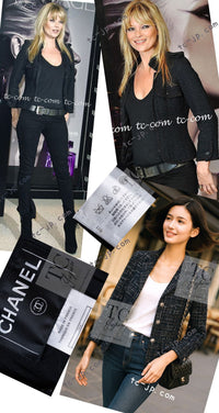 CHANEL 06C Black Brown White Epaulets Tweed Jacket 36 38 シャネル ブラック ブラウン ホワイト エポレット ツイード ジャケット 即発