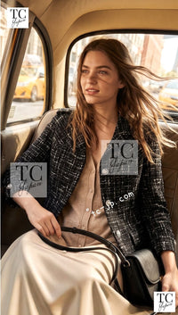 CHANEL 06C Black Brown White Epaulets Tweed Jacket 36 38 シャネル ブラック ブラウン ホワイト エポレット ツイード ジャケット 即発