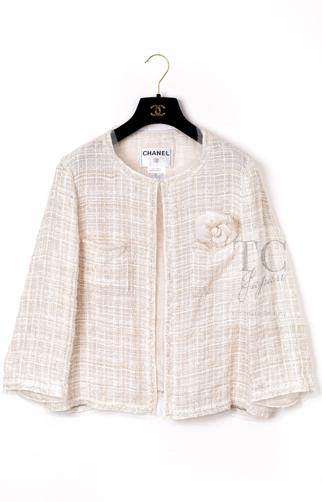 CHANEL 06C Ivory Creme Sequin Embellishments Cardigan Jacket 40 シャネル アイボリー クリーム スパンコール カーディガン ジャケット 即発