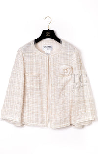 CHANEL 06C Ivory Creme Sequin Embellishments Cardigan Jacket 40 シャネル アイボリー クリーム スパンコール カーディガン ジャケット 即発