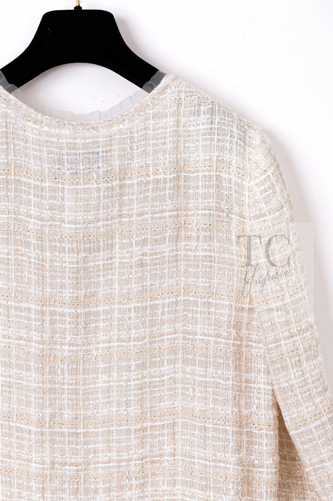 CHANEL 06C Ivory Creme Sequin Embellishments Cardigan Jacket 40 シャネル アイボリー クリーム スパンコール カーディガン ジャケット 即発