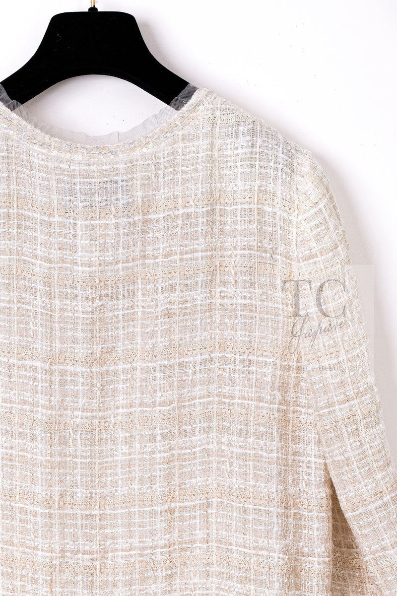 CHANEL 06C Ivory Creme Sequin Embellishments Cardigan Jacket 40 シャネル アイボリー クリーム スパンコール カーディガン ジャケット 即発