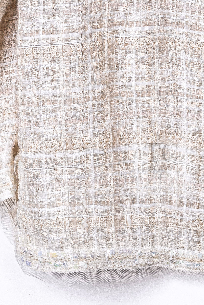 CHANEL 06C Ivory Creme Sequin Embellishments Cardigan Jacket 40 シャネル アイボリー クリーム スパンコール カーディガン ジャケット 即発