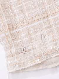CHANEL 06C Ivory Creme Sequin Embellishments Cardigan Jacket 40 シャネル アイボリー クリーム スパンコール カーディガン ジャケット 即発