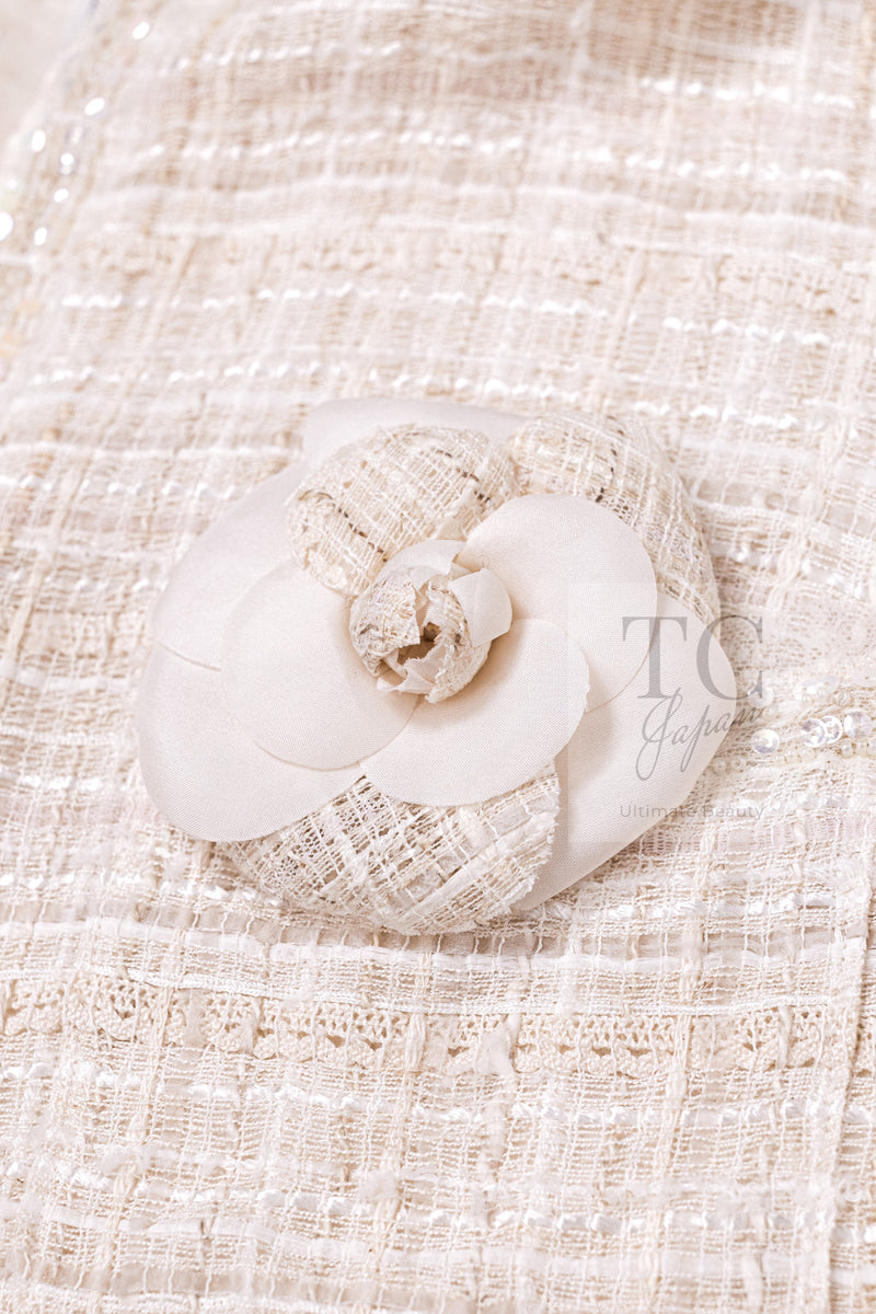CHANEL 06C Ivory Creme Sequin Embellishments Cardigan Jacket 40 シャネル アイボリー クリーム スパンコール カーディガン ジャケット 即発