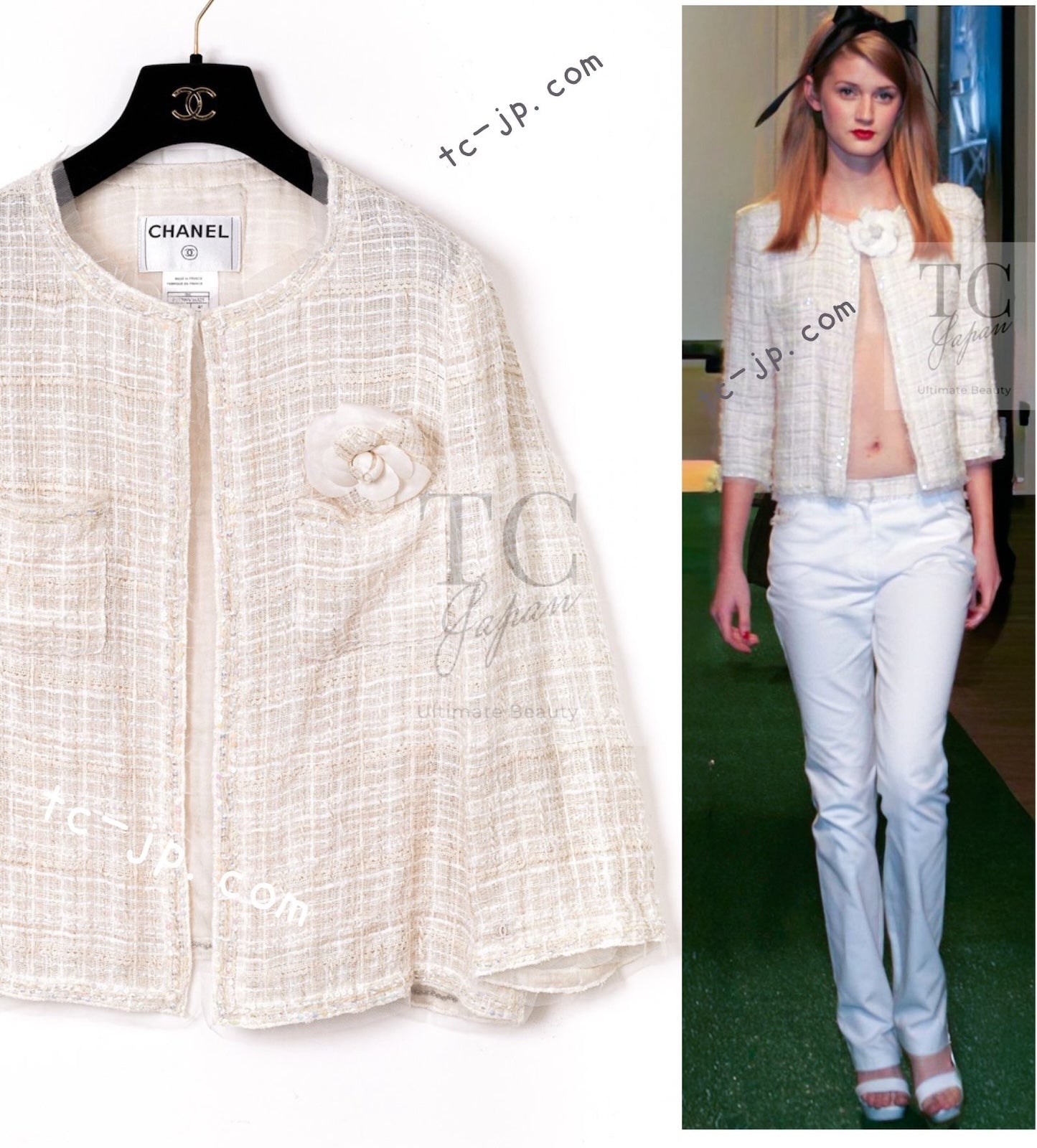 CHANEL 06C Ivory Creme Sequin Embellishments Cardigan Jacket 40 シャネル アイボリー クリーム スパンコール カーディガン ジャケット 即発