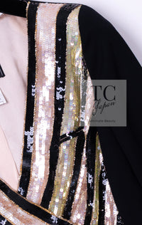 CHANEL 00T Vintage Black Beige Pink Wool Silk Sequin Embellishments Jacket 36 38 シャネル ヴィンテージ ブラック ベージュ ピンク ウール シルク スパンコール装飾 ジャケット 即発