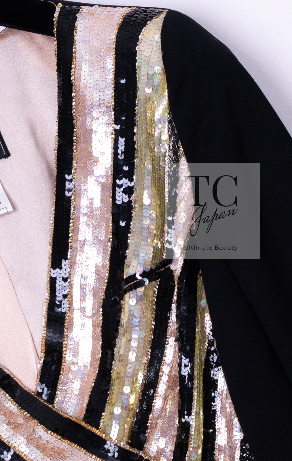 CHANEL 00T Vintage Black Beige Pink Wool Silk Sequin Embellishments Jacket 36 38 シャネル ヴィンテージ ブラック ベージュ ピンク ウール シルク スパンコール装飾 ジャケット 即発