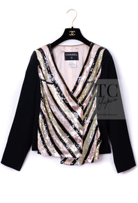 CHANEL 00T Vintage Black Beige Pink Wool Silk Sequin Embellishments Jacket 36 38 シャネル ヴィンテージ ブラック ベージュ ピンク ウール シルク スパンコール装飾 ジャケット 即発