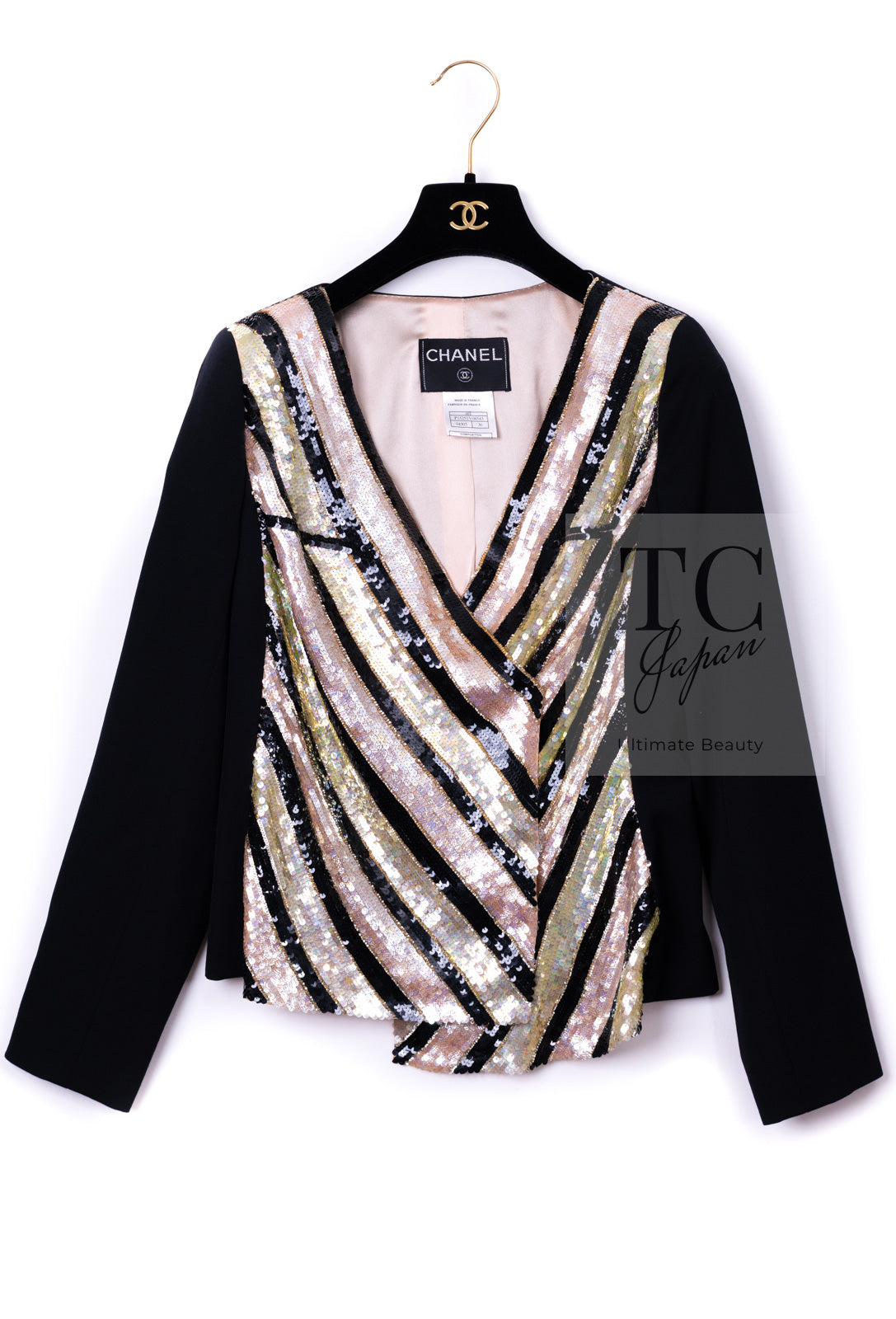 CHANEL 00T Vintage Black Beige Pink Wool Silk Sequin Embellishments Jacket 36 38 シャネル ヴィンテージ ブラック ベージュ ピンク ウール シルク スパンコール装飾 ジャケット 即発